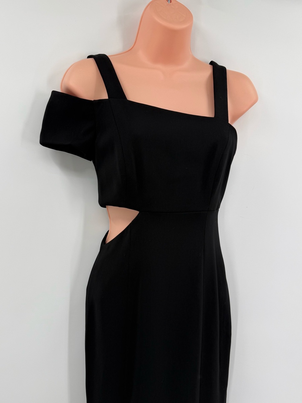 Jay Godfrey Asymmetric Cutout Off Shoulder Midi Sheath Dress | Black | 0 - Picture 4 of 7